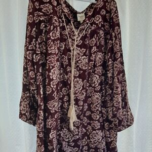 Hayden L.A.  Floral Long Sleeve Dress - Burgundy and Cream